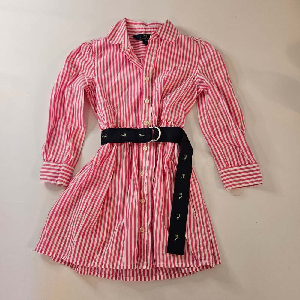 Polo Ralph Lauren Striped Shirtdress With Belt Pink White Whales